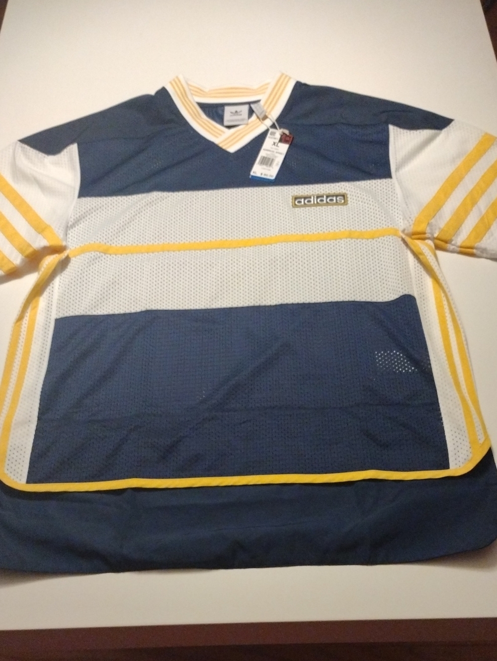 Adidas Men’s Navy, White & Yellow Striped Athletic Jersey